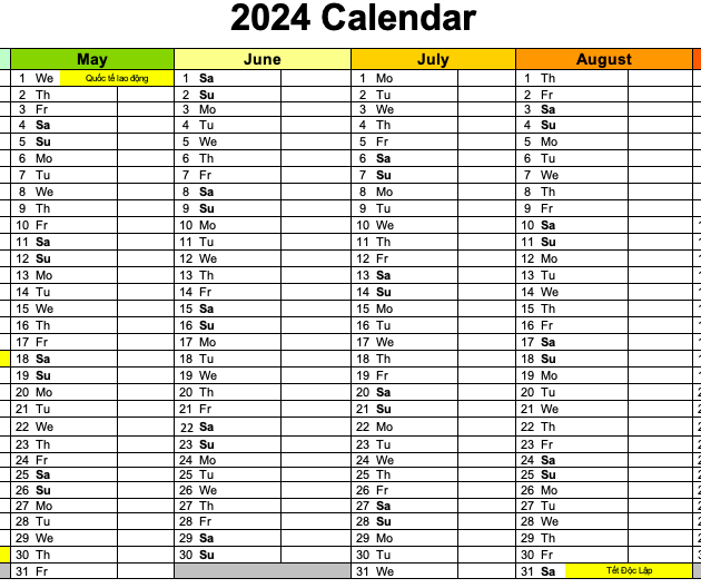 lịch kế hoạch sự kiện năm 2024