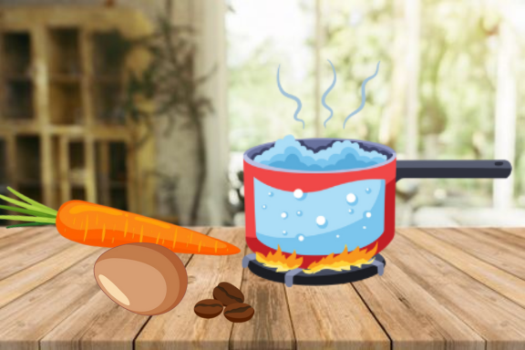 củ cà rốt, quả trứng và hạt cà phê